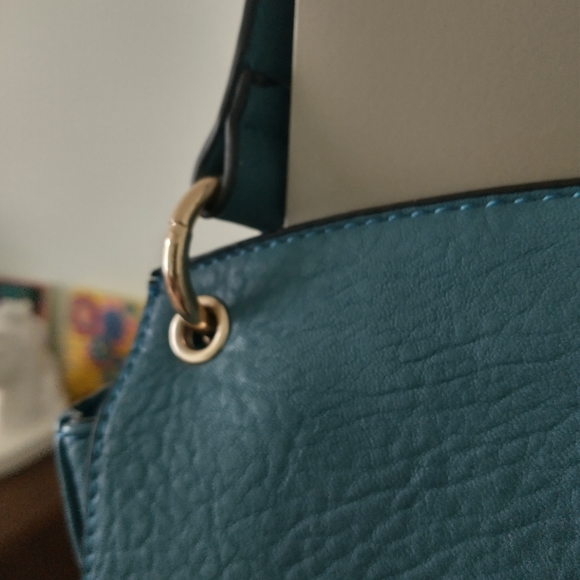 Vieta Fringed Blue Pebbled Leather Crossbody Purse with leather fringe - Picture 9 of 13